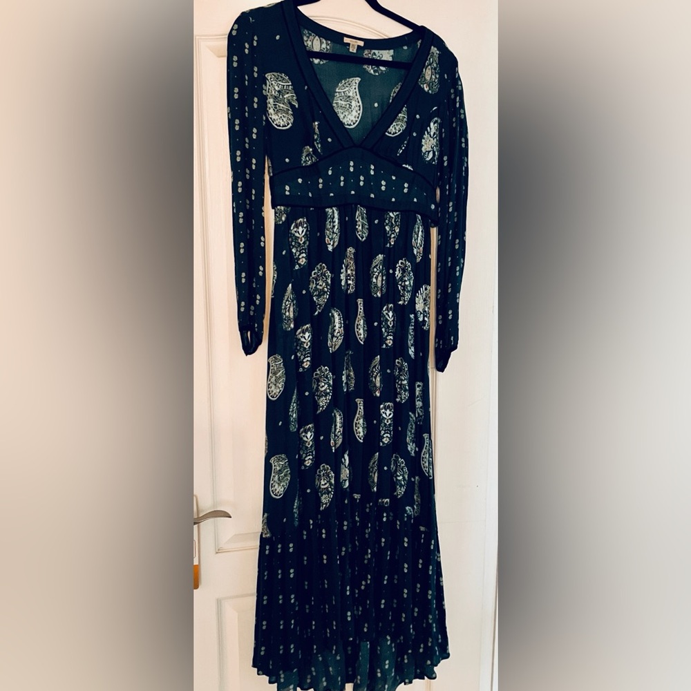 Urban Outfitter - Boho Paisley Print Blue Maxi Dress with Long Sleeves-